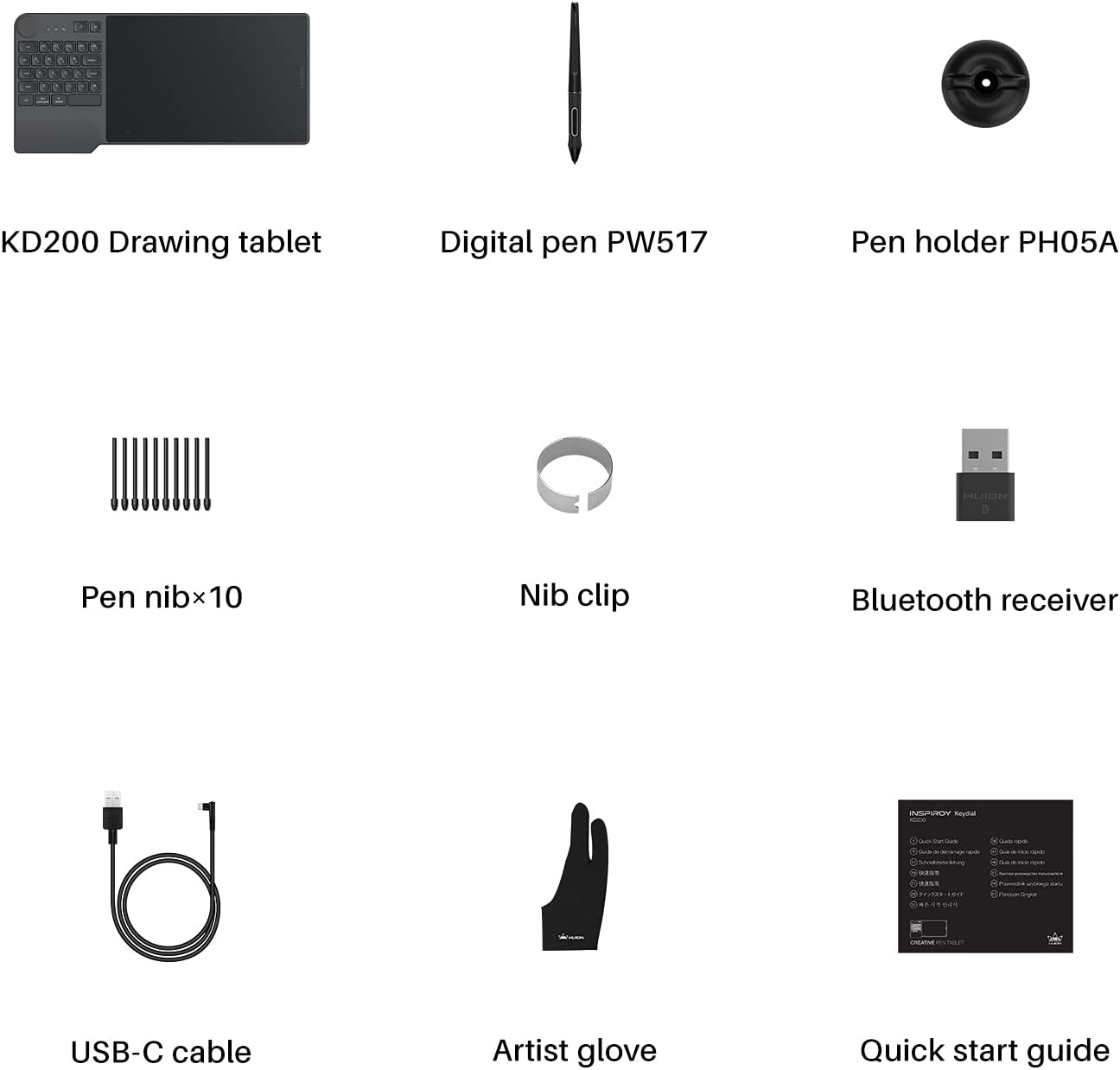HUION Inspiroy Keydial KD200 Wireless Drawing Tablet, Bluetooth Graphic Tablet with Keyboard Dial 5 Customized Express Keys Battery-Free Pen, 8.9x5.6inch Art Tablet Work with Windows, Mac, Android
