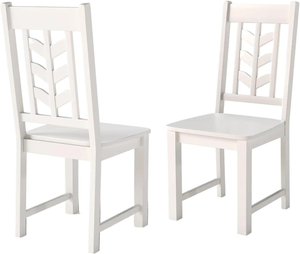 Dining Chairs Outdoor 2pcs Rubber Wooden Frame Dining Chairs with Leaf-Shaped High Backrest Max Load 400LBS(White)