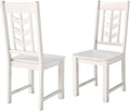 Thick Upholstered Kitchen Chairs 2pcs Rubber Wooden Frame Dining Chairs with Leaf-Shaped High Backrest Max Load 400LBS(White)