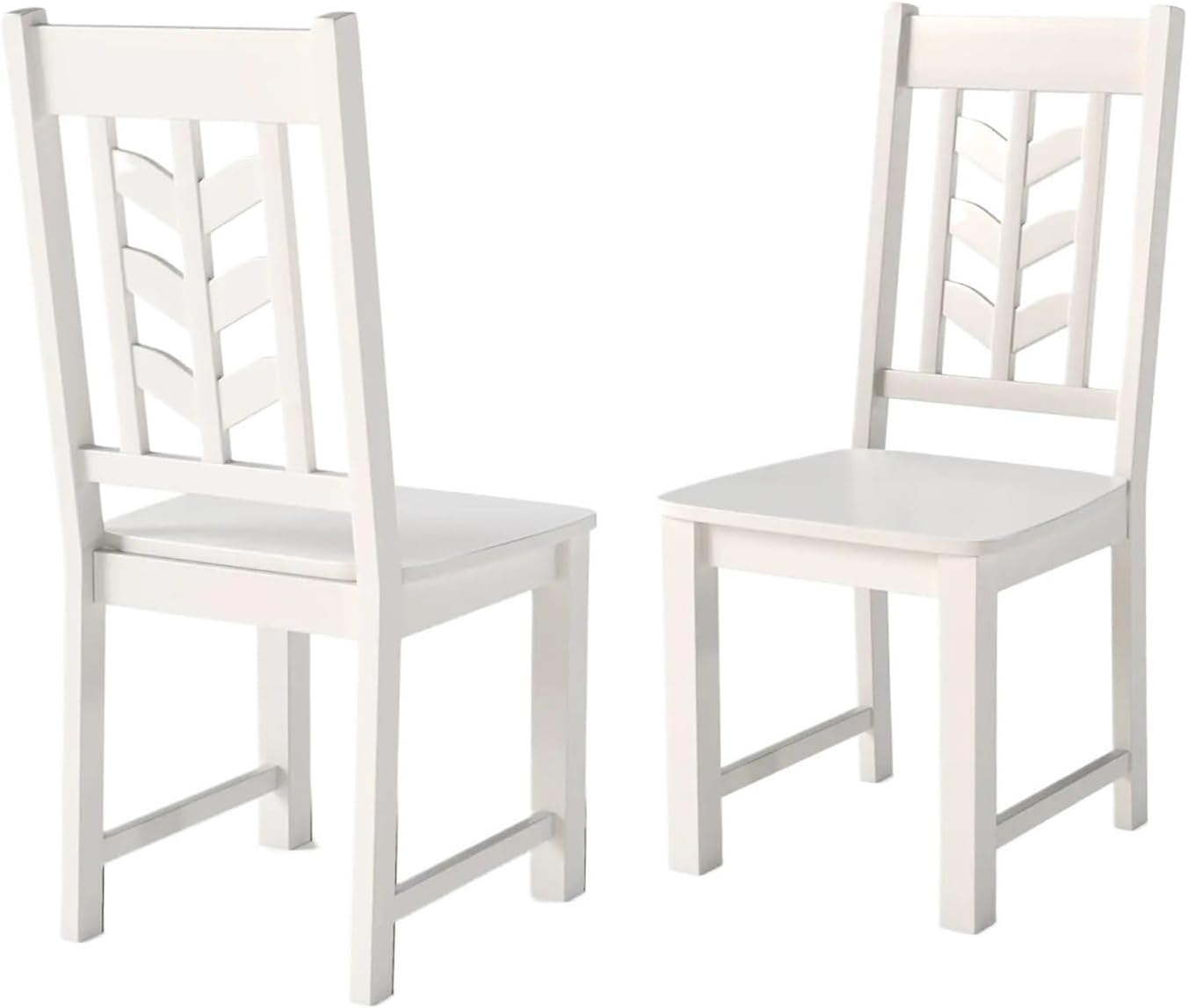 Thick Upholstered Kitchen Chairs 2pcs Rubber Wooden Frame Dining Chairs with Leaf-Shaped High Backrest Max Load 400LBS(White)