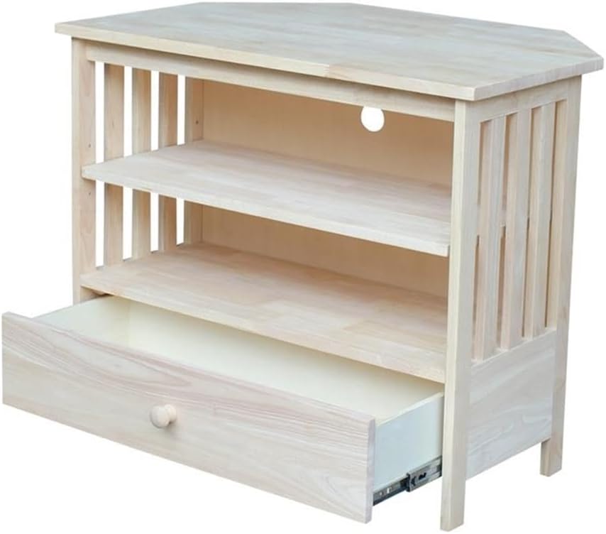 IC International Concepts, Mission Corner Enteinment / TV Stand, Solid Real Wood, Sturdy Parawood,35 X 24 X 29, Minimum Assembly, DIY, Paint or Stain in Any Color, Unfinished