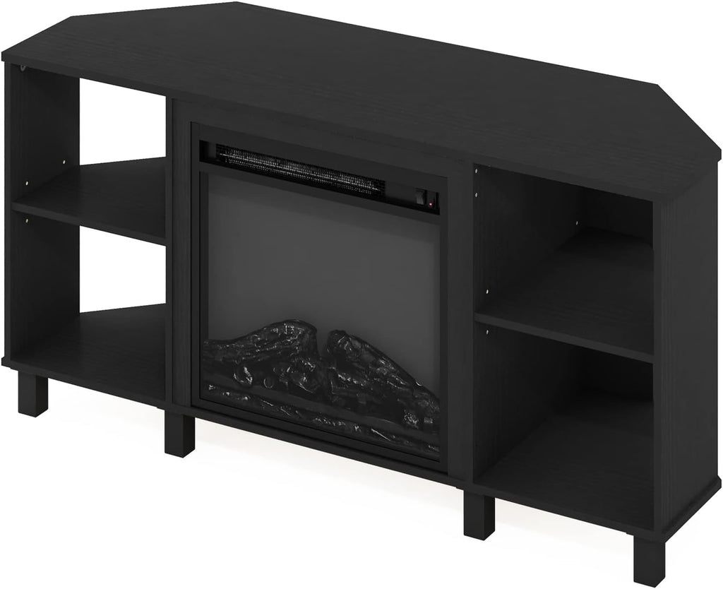 Furinno Jensen Corner Fireplace TV Stand with 4 Open Compartments for TV up to 55 Inches, Americano