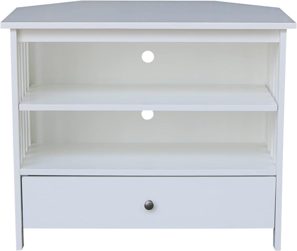 IC INTERNATIONAL CONCEPTS Solid Wood TV Stand with Shelves and Drawer in White - 28.9' Height