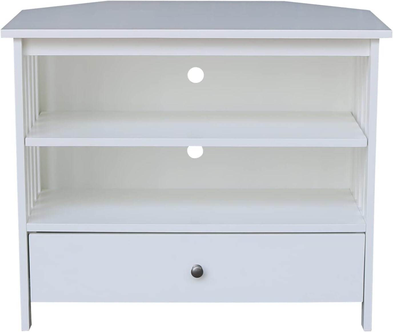 IC INTERNATIONAL CONCEPTS Solid Wood TV Stand with Shelves and Drawer in White - 28.9' Height