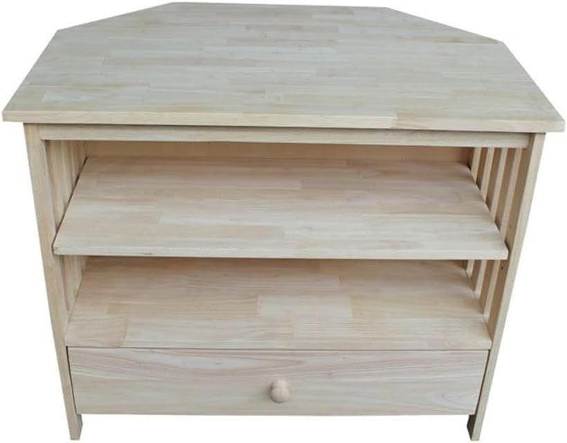 IC International Concepts, Mission Corner Enteinment / TV Stand, Solid Real Wood, Sturdy Parawood,35 X 24 X 29, Minimum Assembly, DIY, Paint or Stain in Any Color, Unfinished