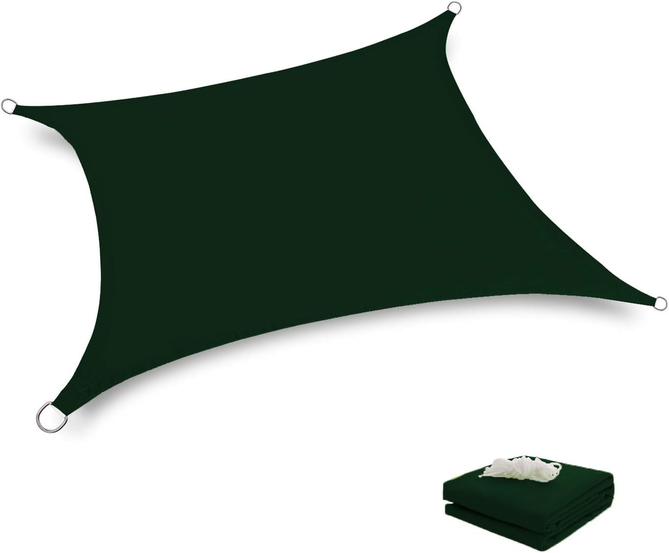 Terylene Waterproof Sun Shade Sail UV Blocker Sunshade Patio Rectangle Knitted 220 GSM Block Fabric Pergola Carport Awning 12' x 16' in Color Dark Green