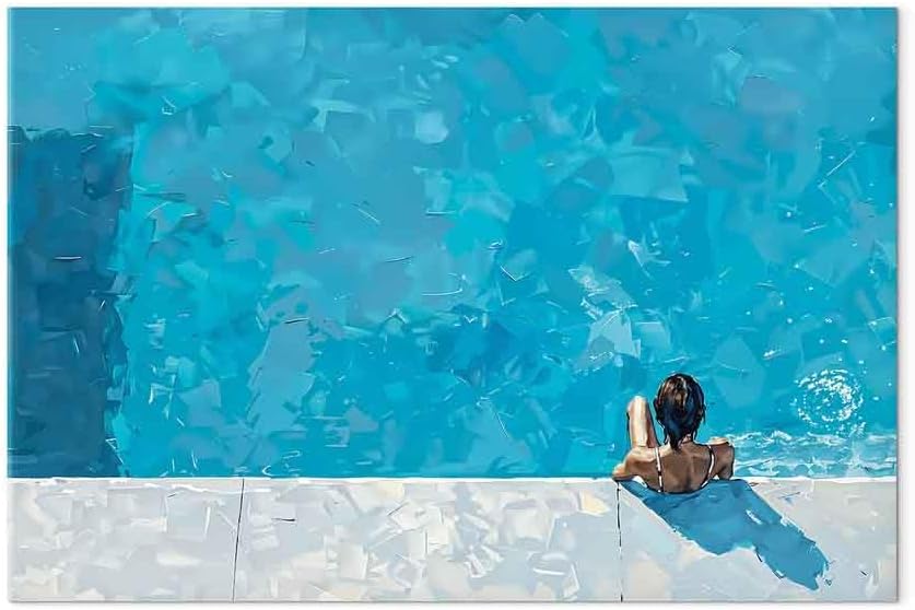 artgeist - Canvas Wall Art XXL Summer Vibes 90x60 cm/36'x24' 1 piece - Non-woven Canvas Prints Image Framed Artwork Painting Picture Photo Home Decoration - Blue Swimming Pool Person h-H-10074-b-a