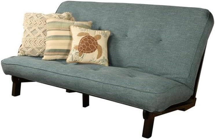 Kodiak Furniture Carson Full Size Futon Frame and Mattress Set - Java Brown Finish Wood Futon Frame with Mattress Included in Linen Aqua Color