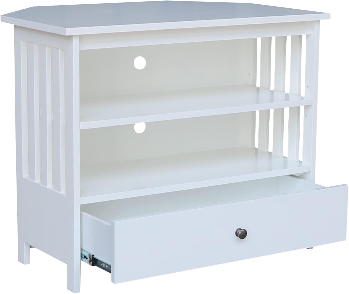 IC INTERNATIONAL CONCEPTS Solid Wood TV Stand with Shelves and Drawer in White - 28.9' Height