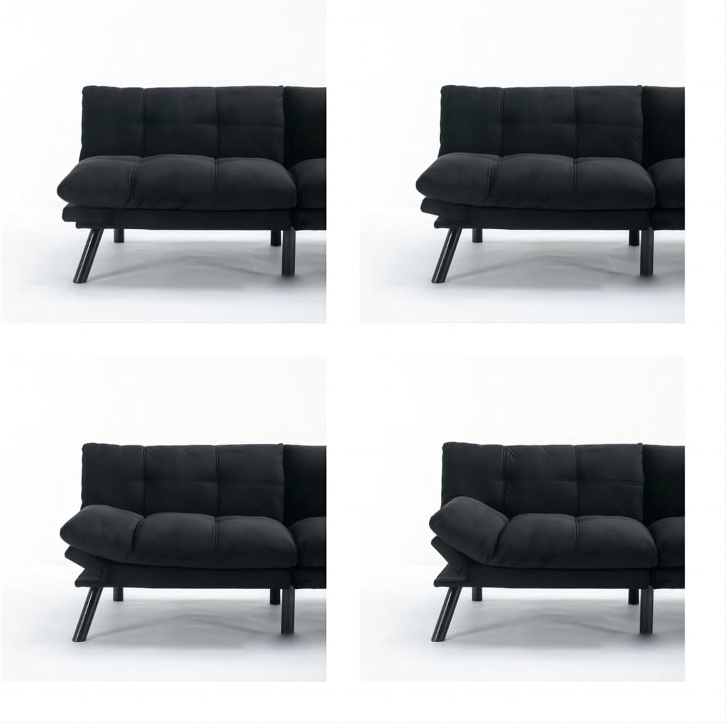 Convertible Futon Sofa Bed for Small Spaces, Modern Multi-Functional Sleeper with Adjustable Backrest, Tufted Brown Fabric Couch for Living Room, Apartment, Dorm (Black)