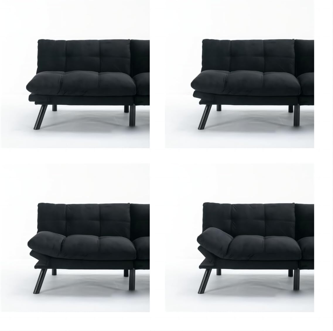 Convertible Futon Sofa Bed for Small Spaces, Modern Multi-Functional Sleeper with Adjustable Backrest, Tufted Brown Fabric Couch for Living Room, Apartment, Dorm (Black)