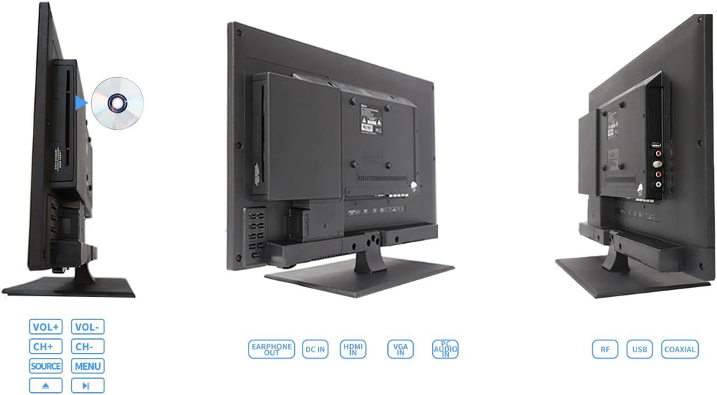 SYLVOX 12V TV 24 inch, 1080P RV TV 12 Volt DC Powered Integrated HDTV(ATSC) Tuner, Built-in DVD Player Speaker FM Radio, with HDMI/USB/AV Input, Suitable for Motorhome, RV Caravan and Boat