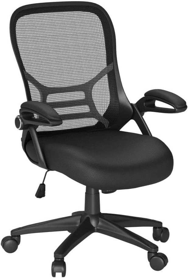HYLONE Office Chair Ergonomic Chair with Flip up Armrests, Thickened Seat Computer Chair with Breathable Mesh Back Home Office Computer Chairs for Long Hours Mesh Office Chair(Black)