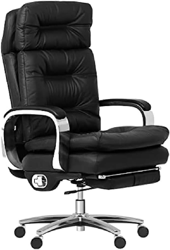 Big and Tall Executive Chair 400 LBS Capacity Adjustable Reclining Back Leather Office Chairs Ergonomic Computer Desk Chair with Armrests and Retractable Footrest