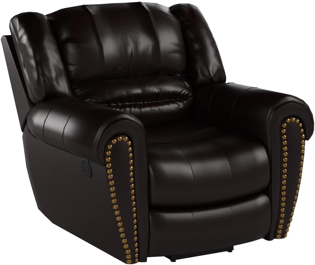 CANMOV Leather Recliner Chair, Classic and Traditional Manual Recliner Chair with Comfortable Arms and Back Single Sofa for Living Room, Brown