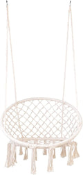 Swings Seats Handwoven Cotton Macrame Hammock Hanging Chair Swing for Indoor & Outdoor Use with Backrest, Children's Tassel Swing Hanging Basket Swing Set(White)