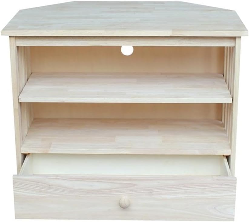 IC International Concepts, Mission Corner Enteinment / TV Stand, Solid Real Wood, Sturdy Parawood,35 X 24 X 29, Minimum Assembly, DIY, Paint or Stain in Any Color, Unfinished