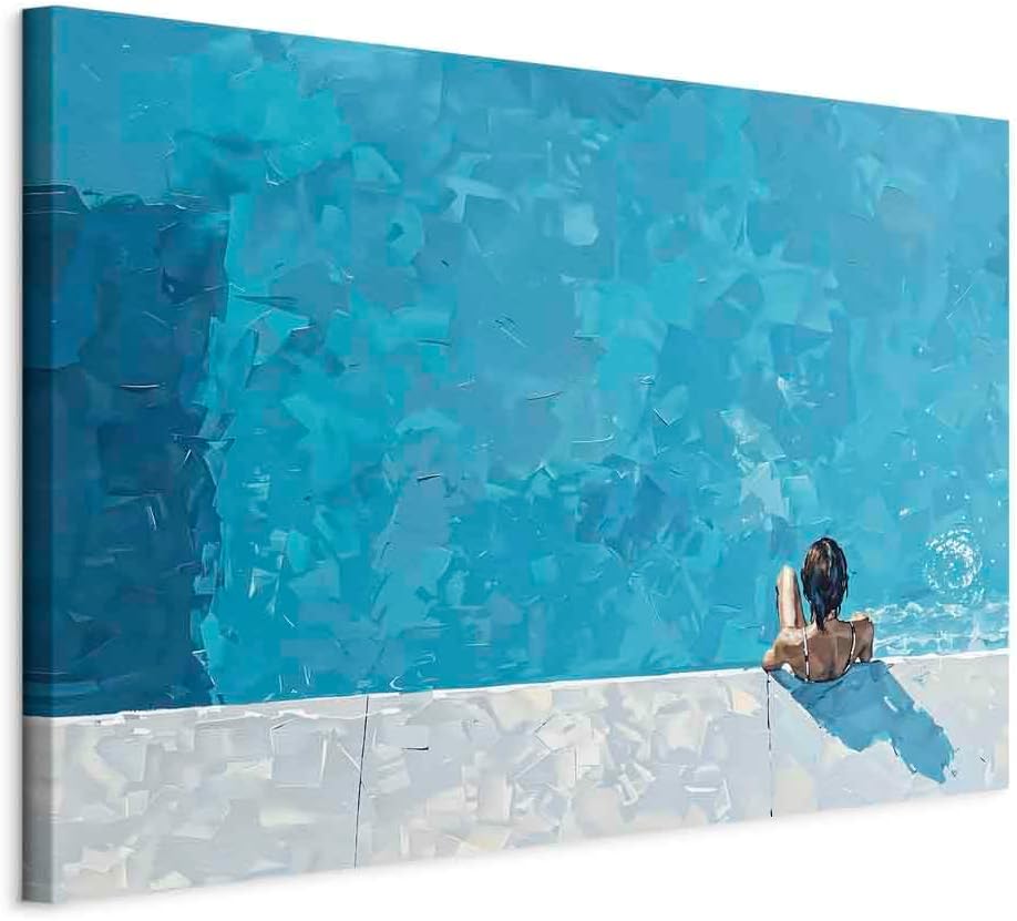 artgeist - Canvas Wall Art XXL Summer Vibes 90x60 cm/36'x24' 1 piece - Non-woven Canvas Prints Image Framed Artwork Painting Picture Photo Home Decoration - Blue Swimming Pool Person h-H-10074-b-a
