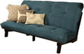 Kodiak Furniture Carson Full Size Futon Frame and Mattress Set - Java Brown Finish Wood Futon Frame with Mattress Included in Suede Blue Color