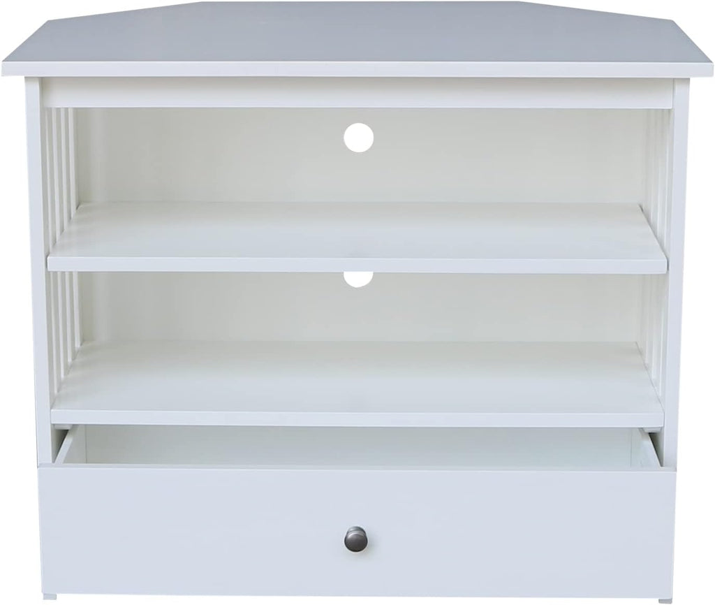 IC INTERNATIONAL CONCEPTS Solid Wood TV Stand with Shelves and Drawer in White - 28.9' Height