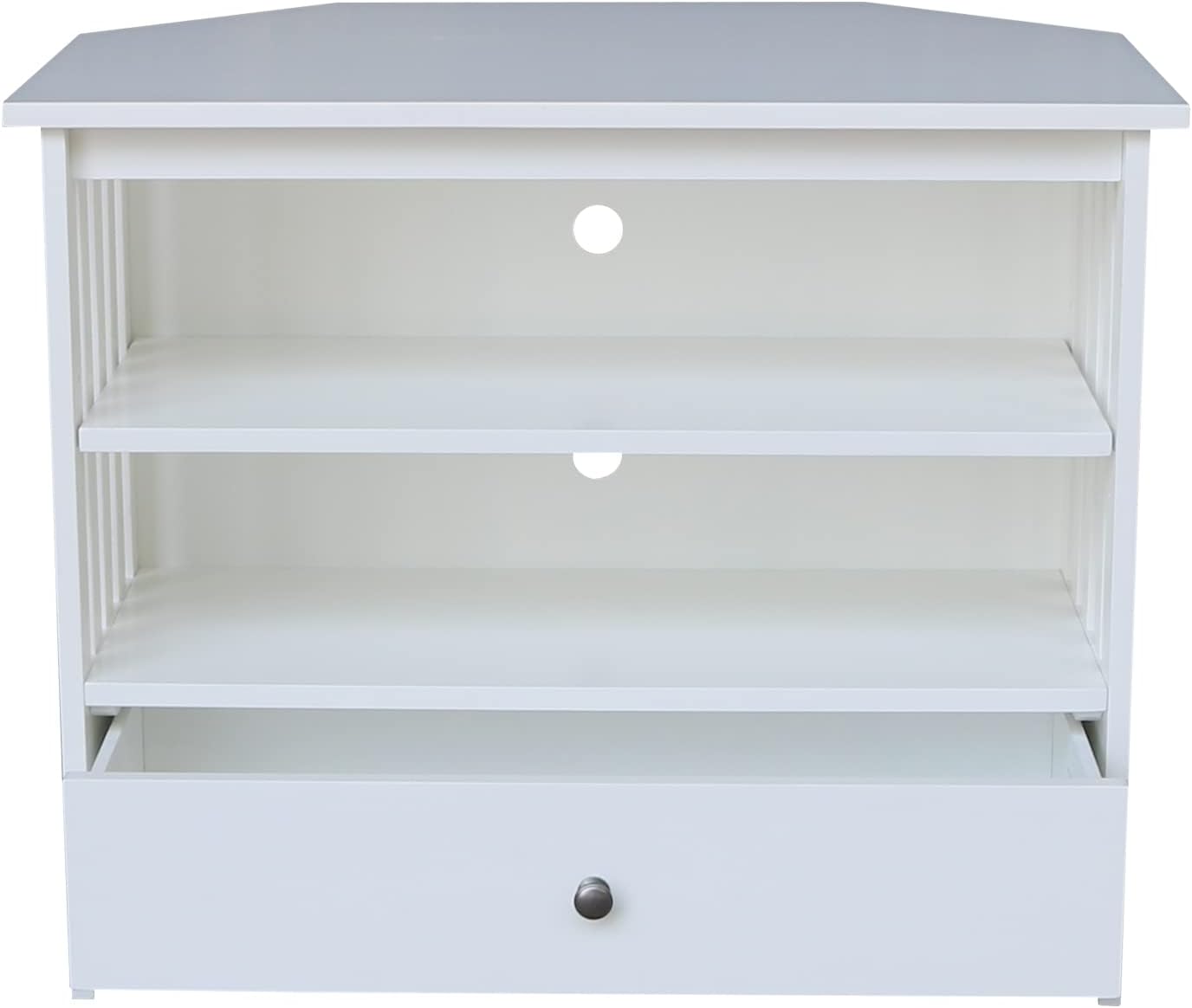IC INTERNATIONAL CONCEPTS Solid Wood TV Stand with Shelves and Drawer in White - 28.9' Height