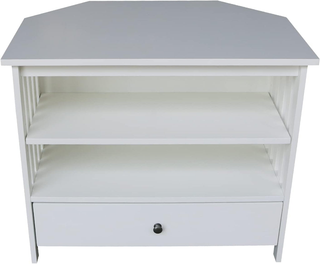 IC INTERNATIONAL CONCEPTS Solid Wood TV Stand with Shelves and Drawer in White - 28.9' Height