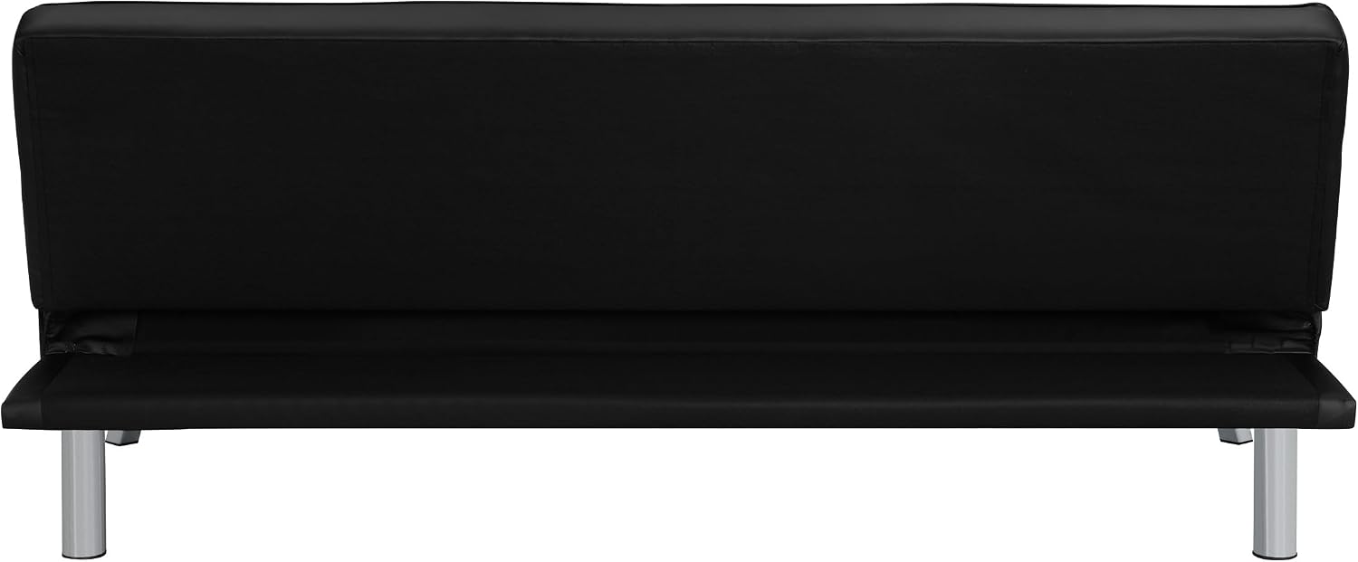 OSP Home Furnishings Kenneth Modern Button Tufted Convertible Click-Clack Futon Sofa Bed, Black Faux Leather with Chrome Legs