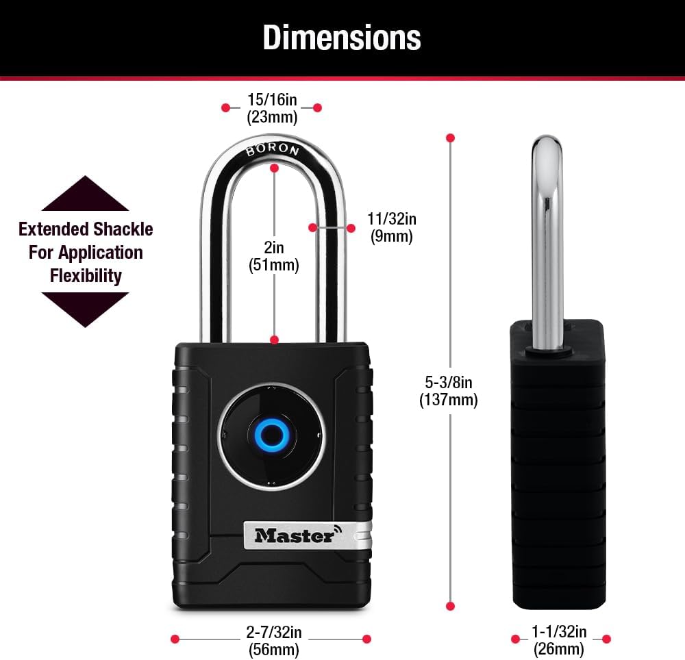 Master Lock Black Outdoor Bluetooth Smart Padlock with Keypad, Smart Locks for Tools, Gates, Sheds, 2-7/32 inches Wide, 4401LHEC