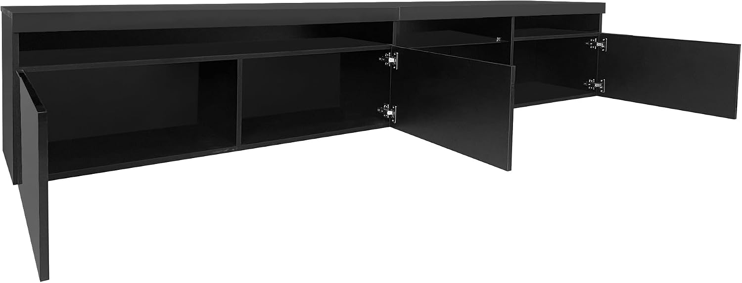 Bellemave LED TV Stand for TVs Up to 105',Ample Storage Space Media Console with 2 Glass Shelves,Versatile TV Cabinet with LED Color Changing Lights for Living Room (Black)