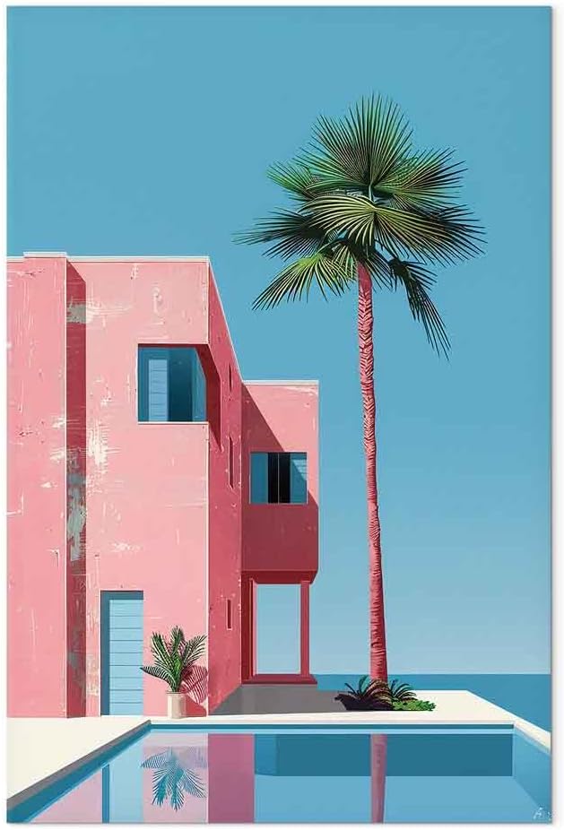 artgeist - Canvas Wall Art XXL Summer Vibes 60x90 cm/24'x36' 1 piece - Non-woven Canvas Prints Image Framed Artwork Painting Picture Photo Home Decoration - Holiday Palm Blue d-H-10042-b-a