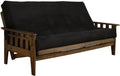 FutonX Rustic Walnut Frame and Mattress Set with Choice to add Drawers, 8 Inch Innerspring Futon Sofa Bed Full Size Wood (Black Matt and Frame (No Drawers))