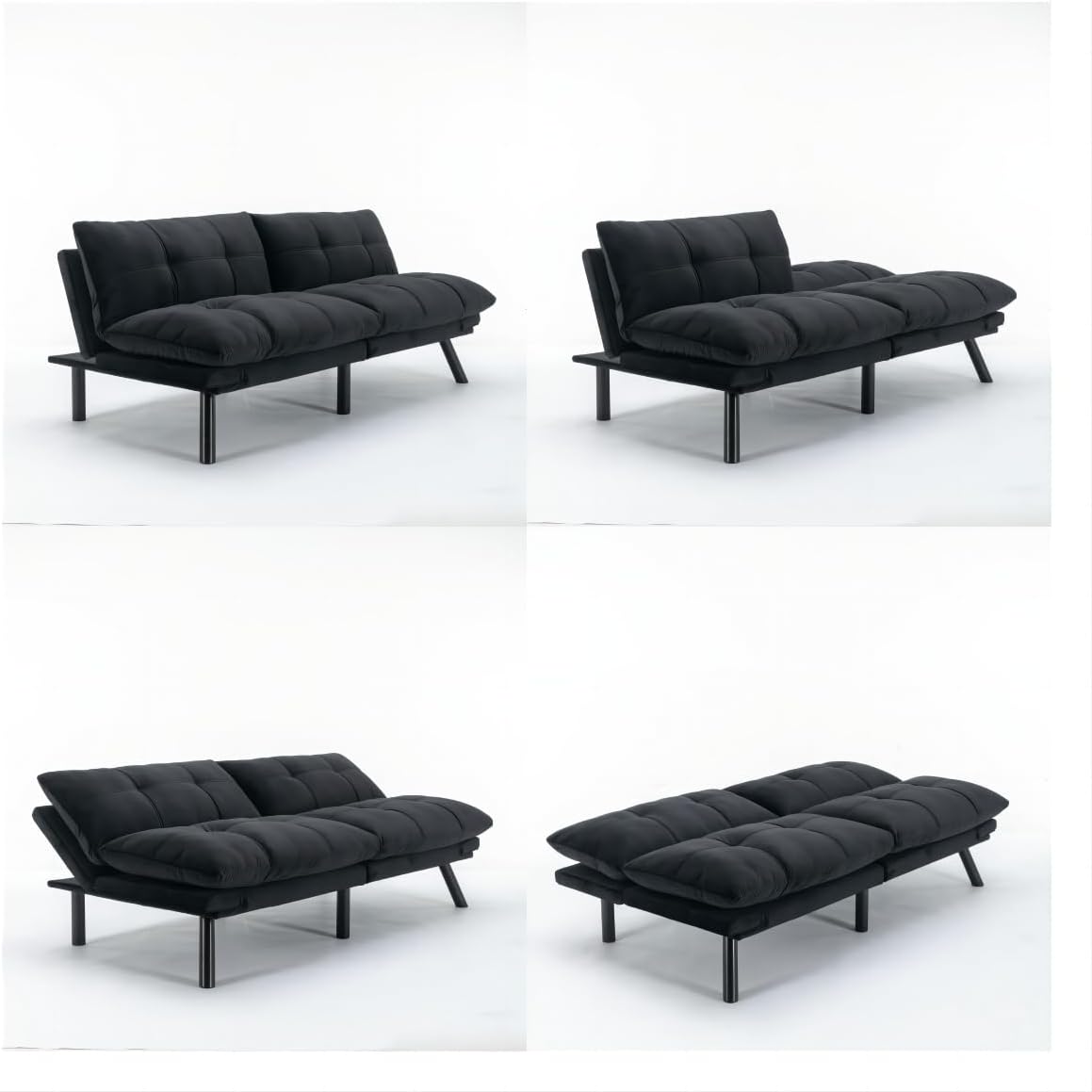 Convertible Futon Sofa Bed for Small Spaces, Modern Multi-Functional Sleeper with Adjustable Backrest, Tufted Brown Fabric Couch for Living Room, Apartment, Dorm (Black)