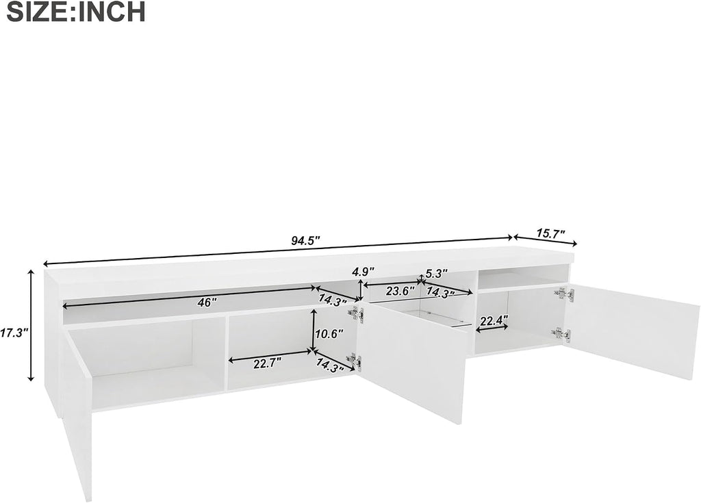 Bellemave LED TV Stand for TVs Up to 105',Ample Storage Space Media Console with 2 Glass Shelves,Versatile TV Cabinet with LED Color Changing Lights for Living Room (White)