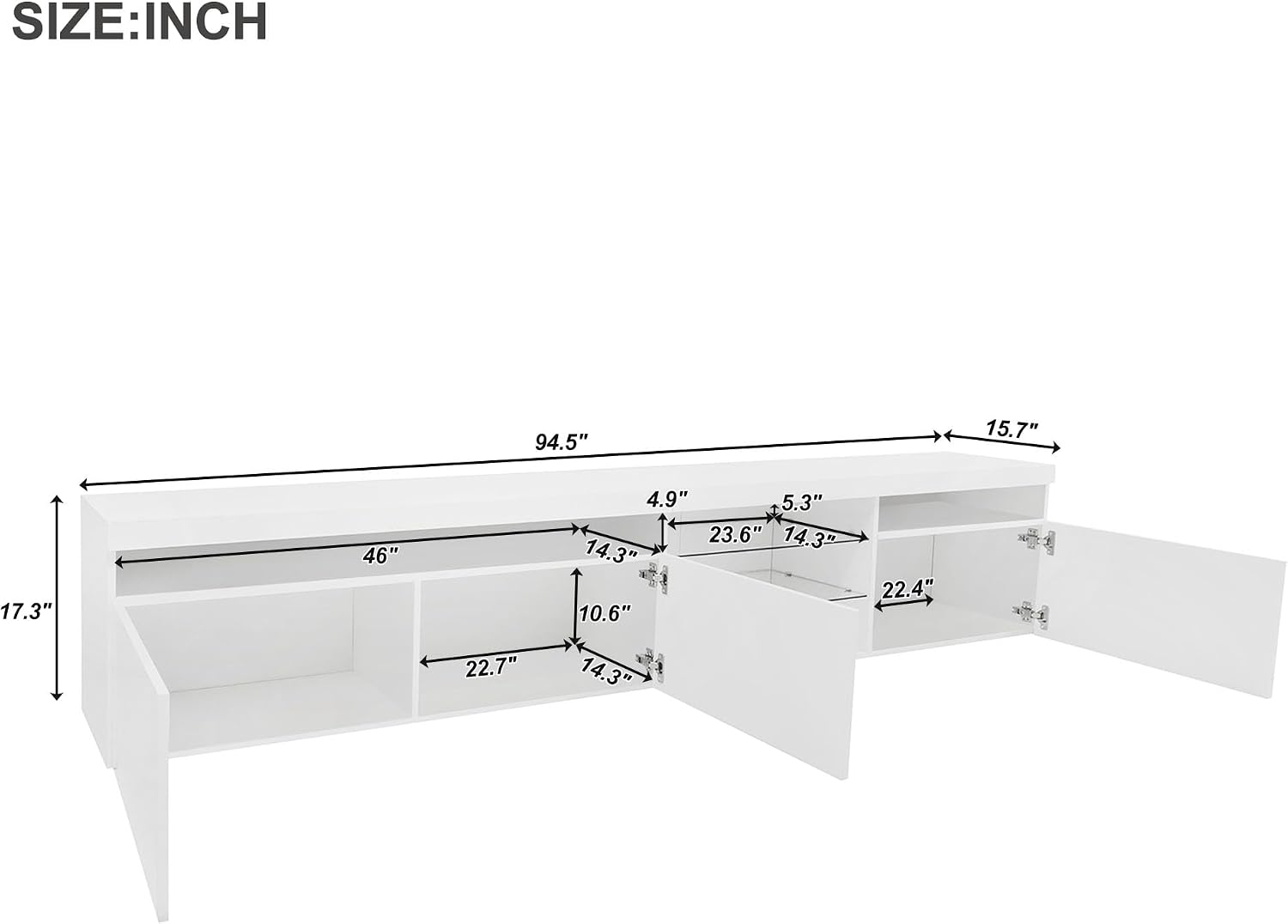 Bellemave LED TV Stand for TVs Up to 105',Ample Storage Space Media Console with 2 Glass Shelves,Versatile TV Cabinet with LED Color Changing Lights for Living Room (White)