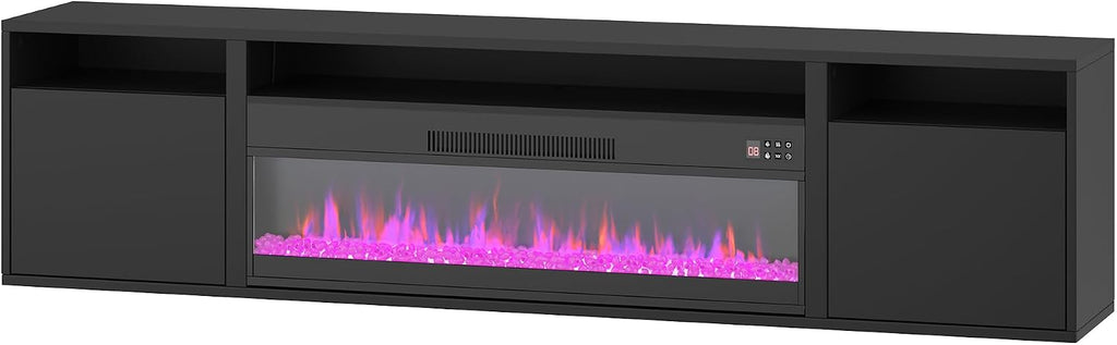 BELLEZE 70' Floating Fireplace TV Stand Wall Mounted with 36' Electric Fireplace,960 RGB Colors Entertainment Center with Storage for TVs up to 80', Modern Media Console TV Shelf for Living Room