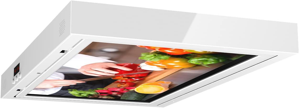 SYLVOX 15.6' Under Cabinet Smart TV – 360° Rotation, 90° Flip-Down Screen, Wireless Connectivity, Space-Saving Design for Kitchen, Bedroom, or RV. (Pure White)