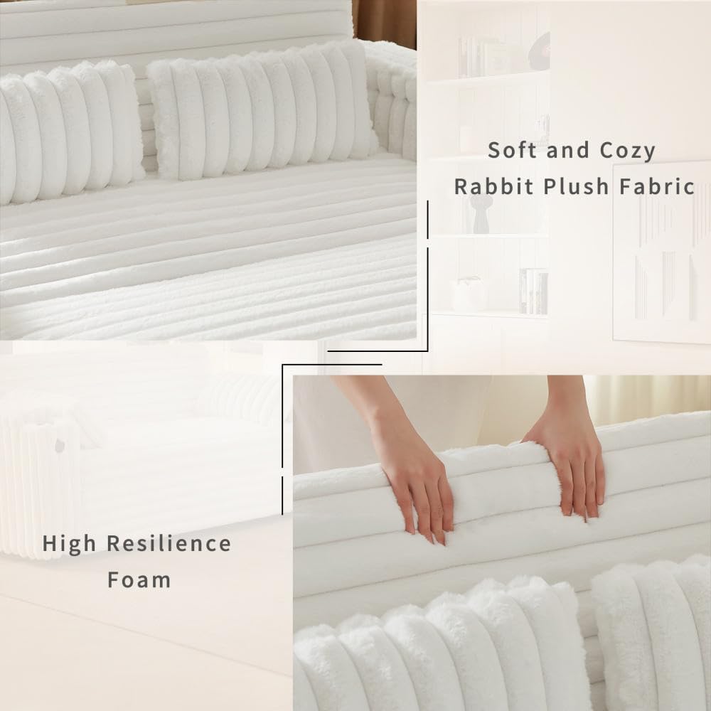 hansones 68' Corduroy Convertible Sofa Bed with USB, Storage Armrests & Pillows – 3-in-1 Foldable Sleeper Chair Floor Couch for Living Room, Bedroom, Guest Room (ZY-1109-White)