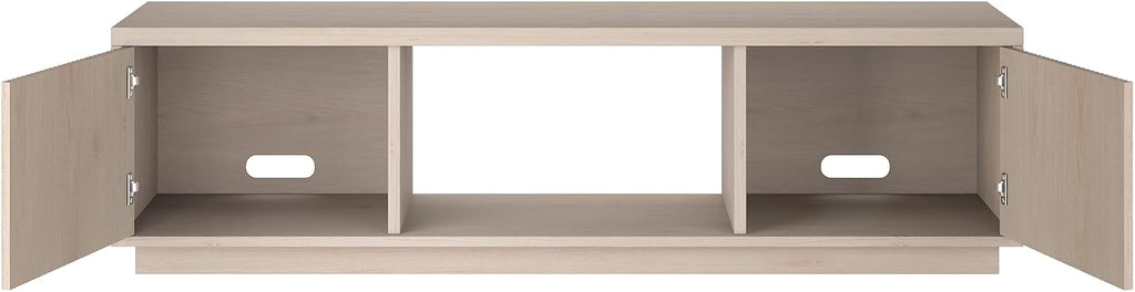 Henn&Hart Fluted TV Stand for TVs up to 65' with 2 Side Storage Cabinets and Open Center Storage for Living Room, Family Room, or Office, Beech White