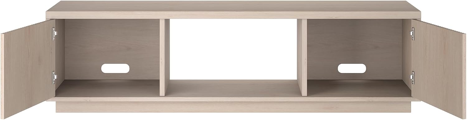 Henn&Hart Fluted TV Stand for TVs up to 65' with 2 Side Storage Cabinets and Open Center Storage for Living Room, Family Room, or Office, Beech White