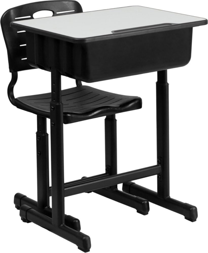 Flash Furniture Adjustable Student Desk and Chair Set for Classrooms or Remote Learning, Adjustable School Desk with Chair and Book Box, Gray/Black