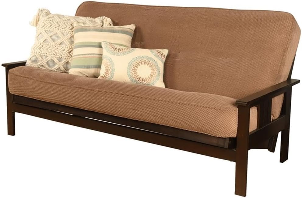Pemberly Row 7' Full Size Futon Mattress Replacement, Linen Sleeper Sofa Bed Mattress, Cotton and Foam Construction, Mocha Brown-Frame Not Included