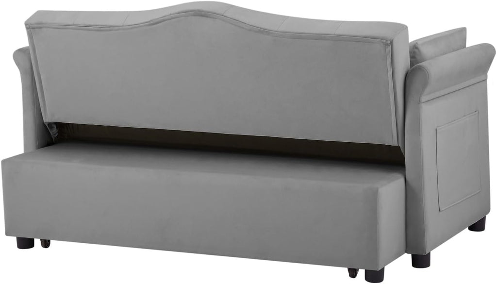 oaaktu 57-Inch Velvet Full Size Sleeper Sofa Couch with Pullout Bed,Convertible Pull Out with Golden Decorative Strip and Adjustable Backrest for Small Spaces,Apartment, Guest Room, RV (Grey)