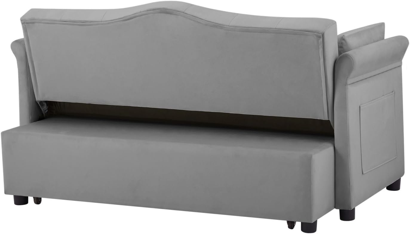 oaaktu 57-Inch Velvet Full Size Sleeper Sofa Couch with Pullout Bed,Convertible Pull Out with Golden Decorative Strip and Adjustable Backrest for Small Spaces,Apartment, Guest Room, RV (Grey)