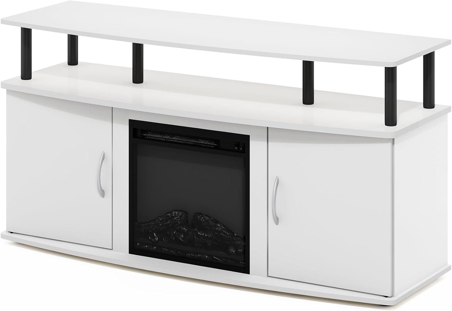 Furinno Jensen TV Stand, Entertainment Center, TV Console for TV up to 55 Inch with Fireplace and Open Shelf, Storage Cabinet, for Living Room, Bedroom, Plain White