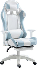 Adult Gaming Chair with Footrest, Video Gaming Chair with Lumbar Support, Ergonomic High Back Computer Chair, Reclining Gaming Chair PU Leather,Blue