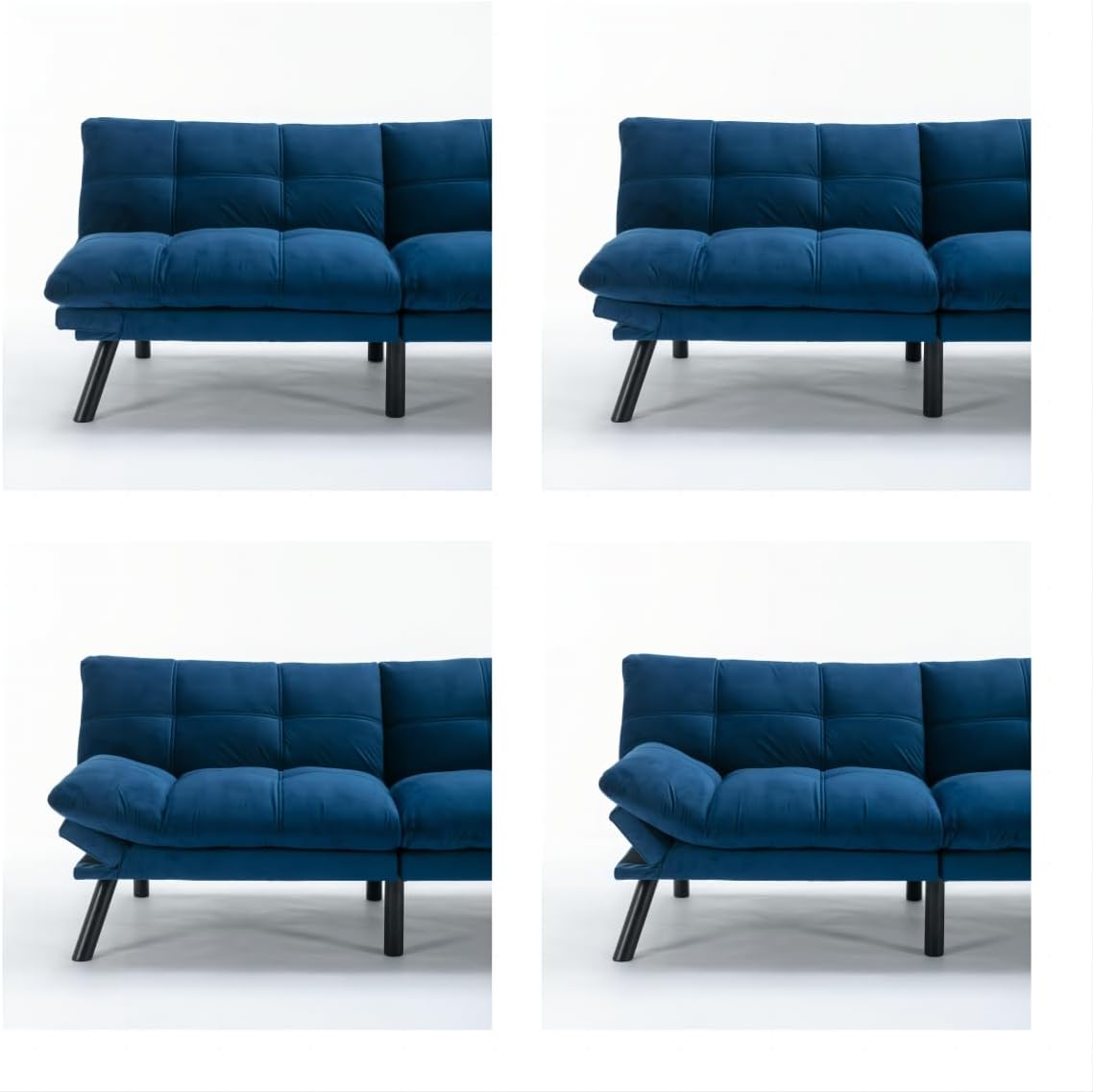 Convertible Futon Sofa Bed for Small Spaces, Modern Multi-Functional Sleeper with Adjustable Backrest, Tufted Brown Fabric Couch for Living Room, Apartment, Dorm (Navy Blue)