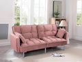 Container Furniture Direct Regal 75.6' Velvet Convertible Sofa Bed - Mid-Century Sleeper Couch w/Tufted Design & Metal Legs - Pull-Out Futon for Guests/Home (75.6' W x 34.6' D x 32' H), Rose