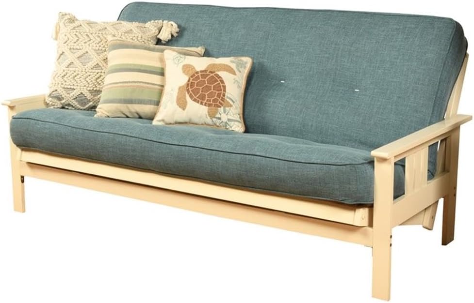 Pemberly Row 7' Full Size Futon Mattress Replacement, Linen Sleeper Sofa Bed Mattress, Cotton and Foam Construction, Aqua Blue-Frame Not Included
