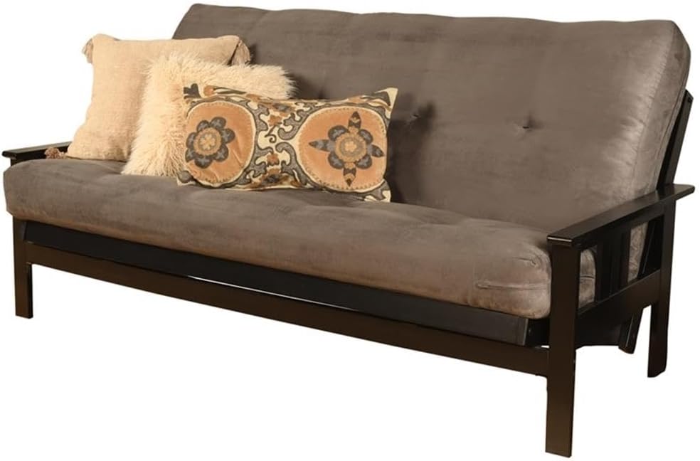Pemberly Row 7' Full Size Futon Mattress Replacement, Suede Fabric Sleeper Sofa Bed Mattress, Cotton and Foam Construction, Grey-Frame Not Included