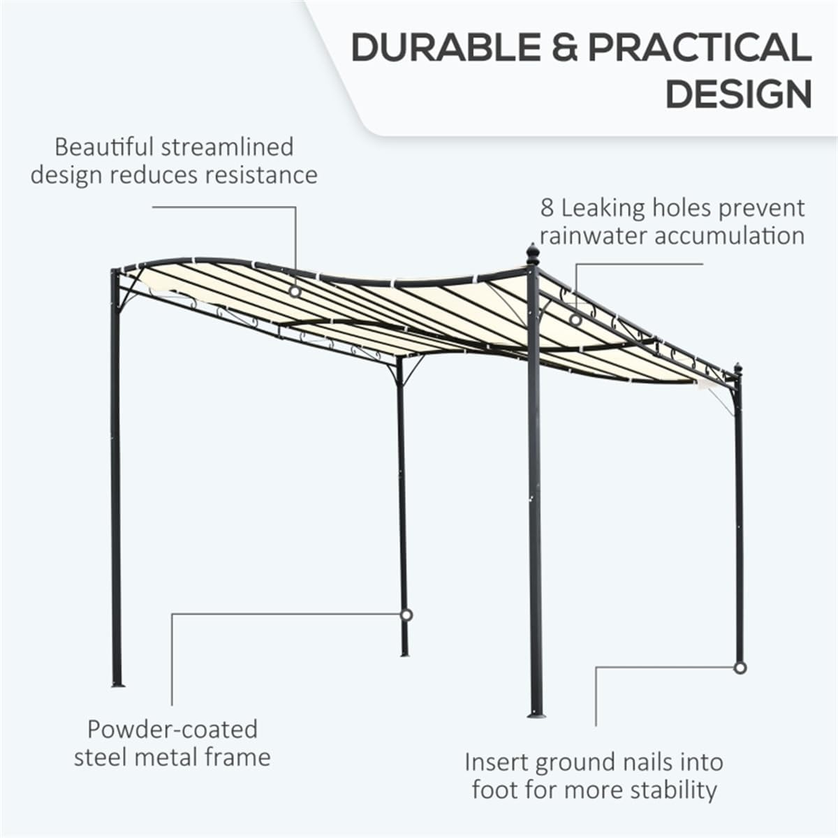 10' x 10' Steel Outdoor Pergola Gazebo, Patio Canopy with Weather-Resistant Fabric and Drainage Holes for Backyard Pool Deck Garden (Cream White)